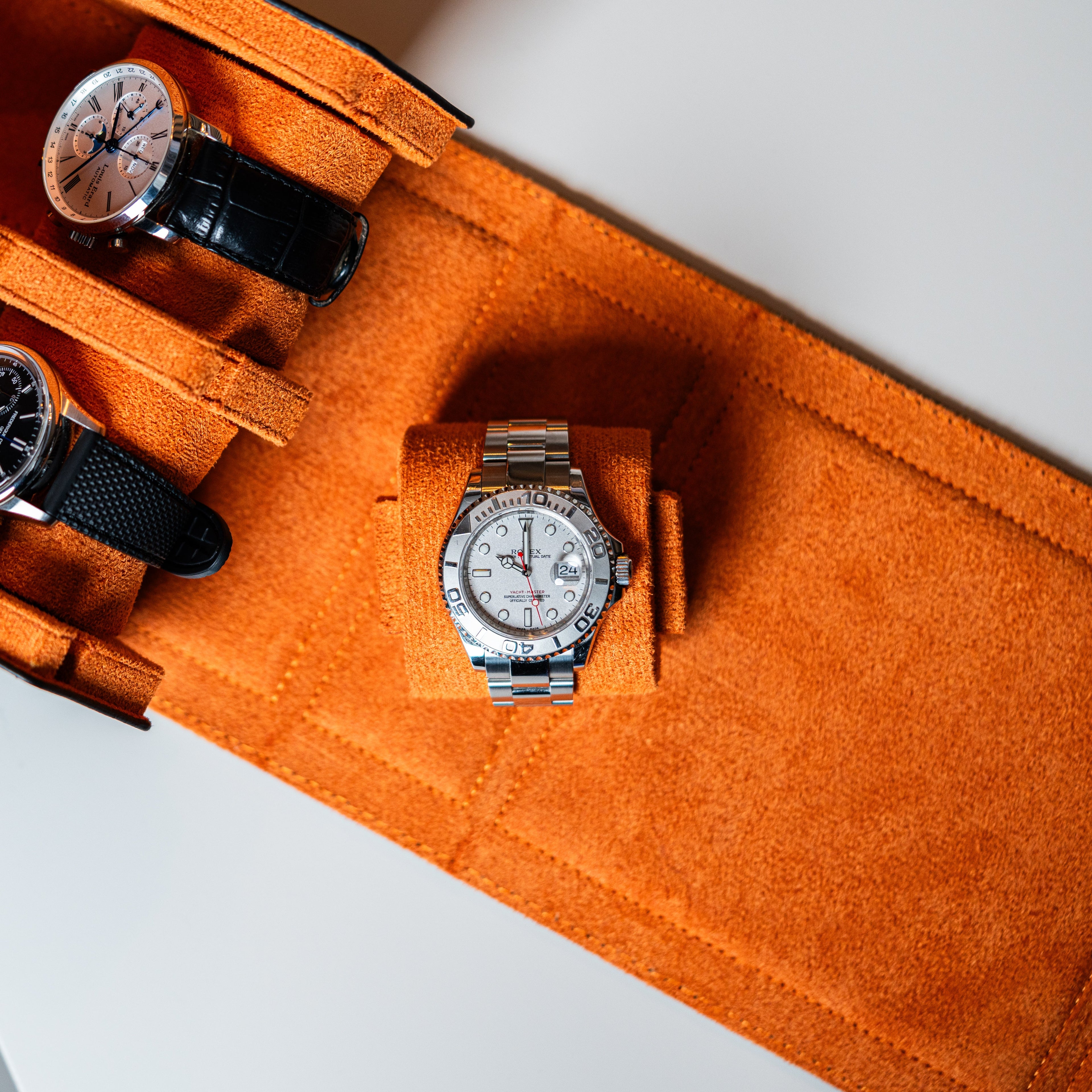 Hexagon Black Orange 6 Slot Watch Box